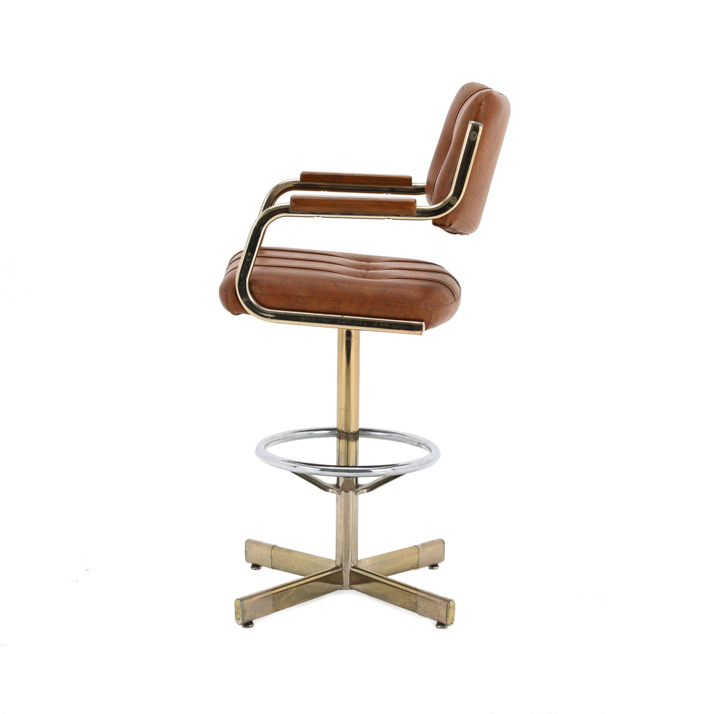 Brown Leather & Gold Barstool