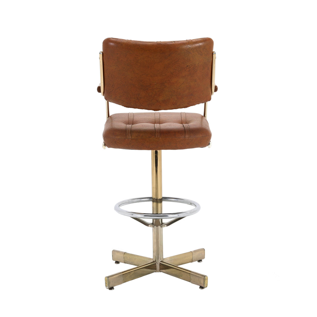 Brown Leather & Gold Barstool