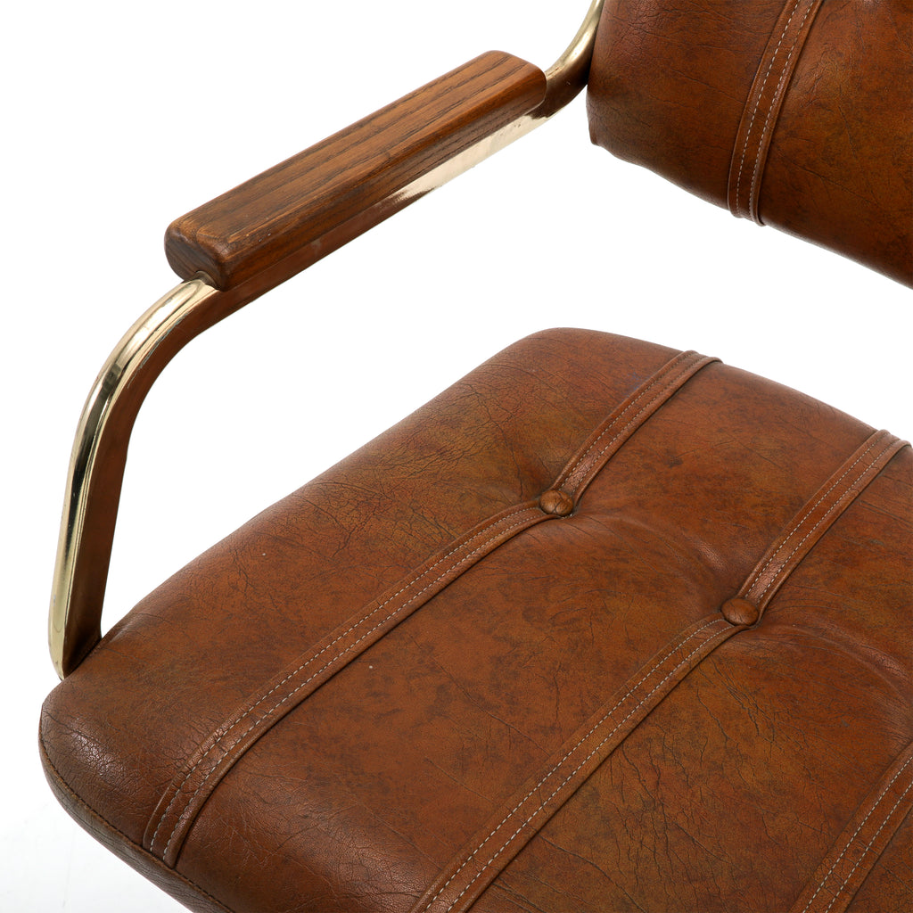 Brown Leather & Gold Barstool