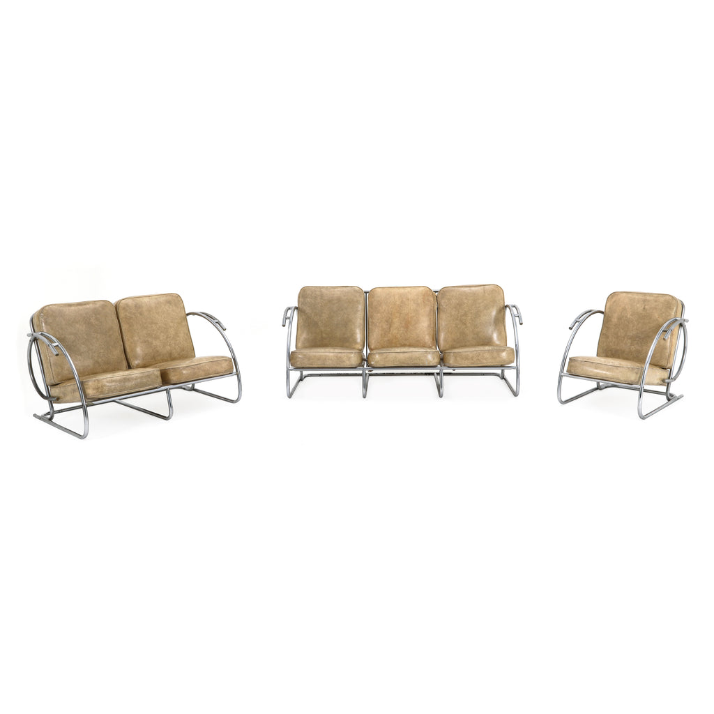 Tan / Chrome Vintage Deco Chair