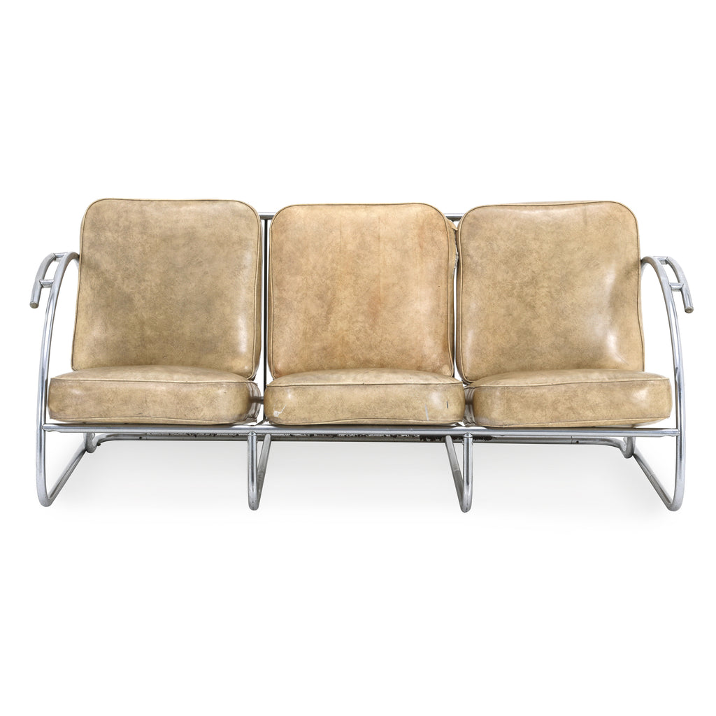 Tan / Chrome Vintage Deco Sofa