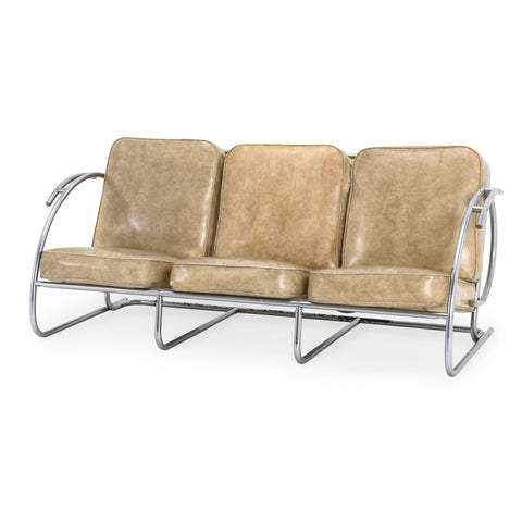 Tan / Chrome Vintage Deco Sofa