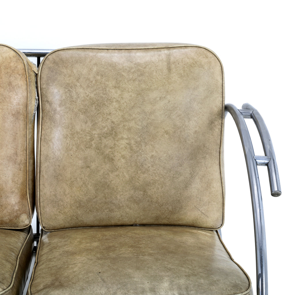 Tan / Chrome Vintage Deco Sofa