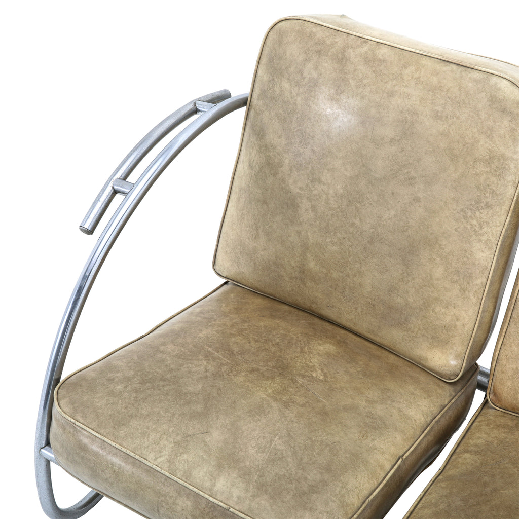 Tan / Chrome Vintage Deco Sofa