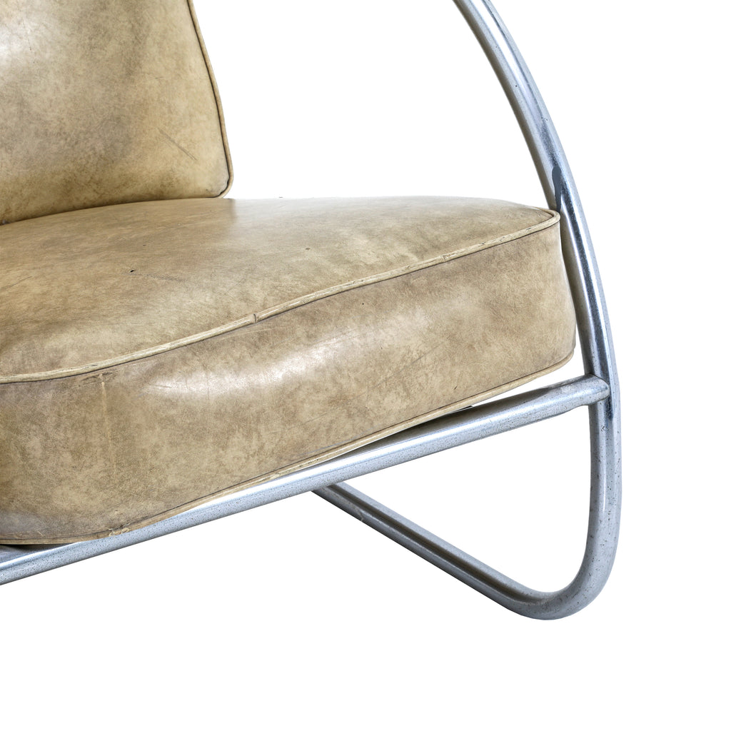 Tan / Chrome Vintage Deco Sofa