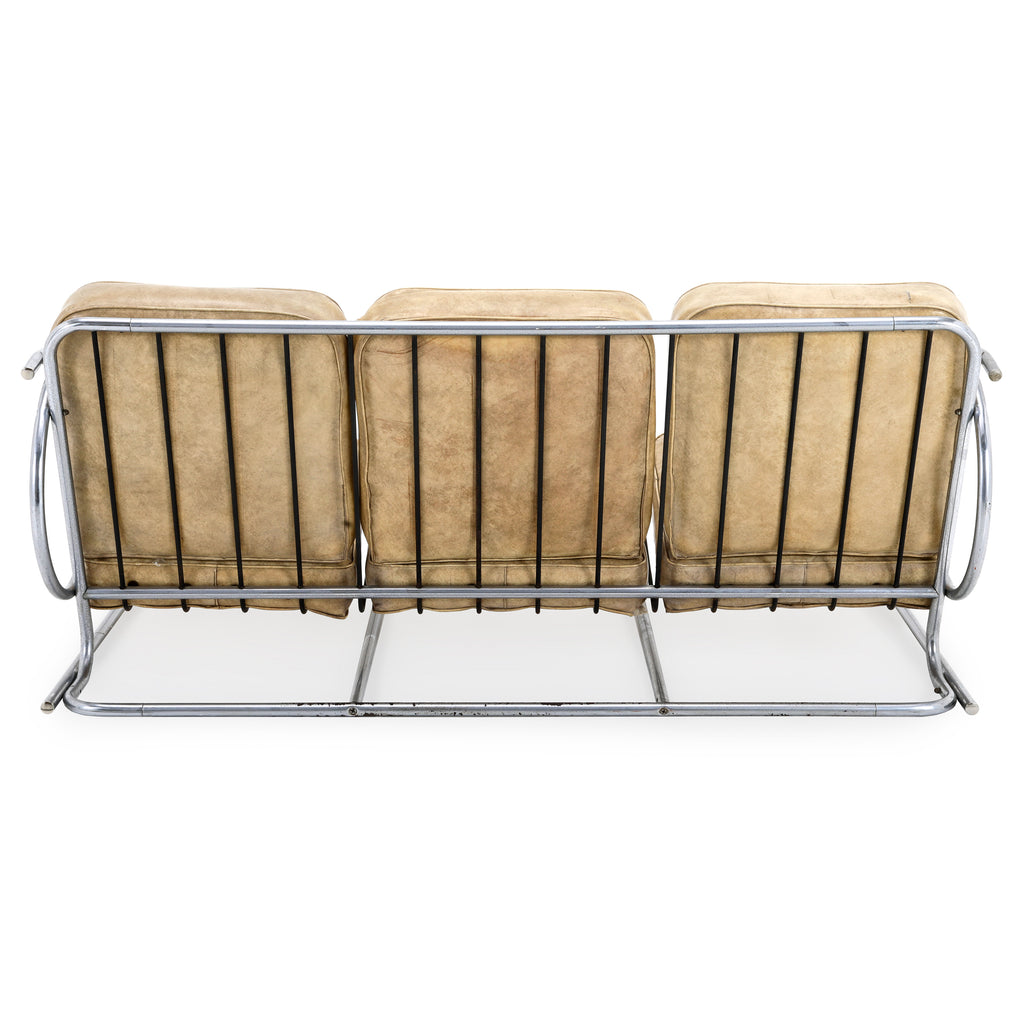 Tan / Chrome Vintage Deco Sofa