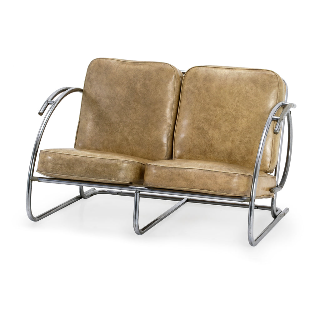 Tan / Chrome Vintage Deco Loveseat