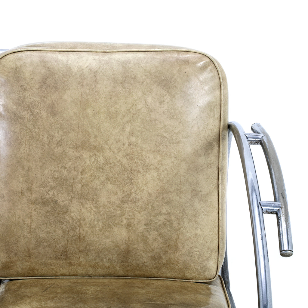 Tan / Chrome Vintage Deco Loveseat