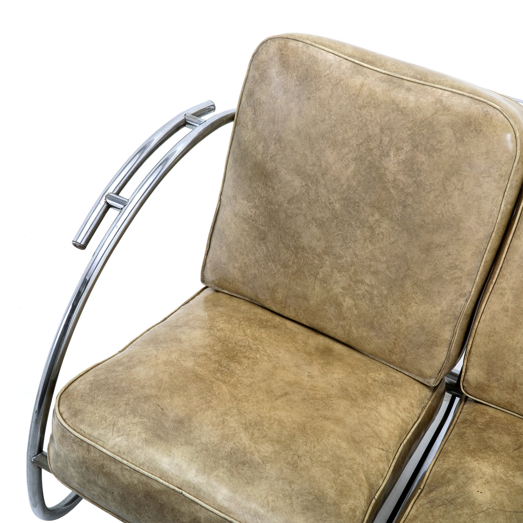 Tan / Chrome Vintage Deco Loveseat