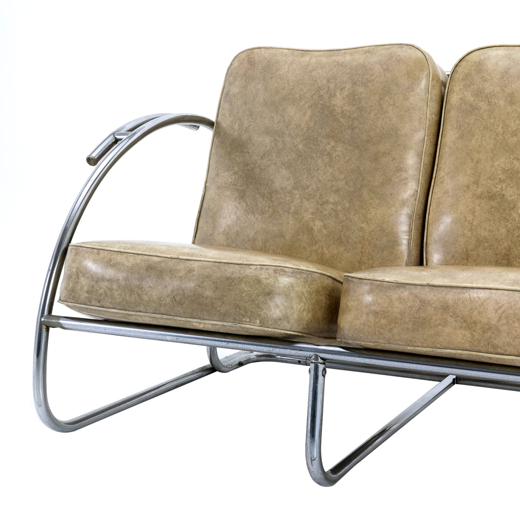 Tan / Chrome Vintage Deco Loveseat