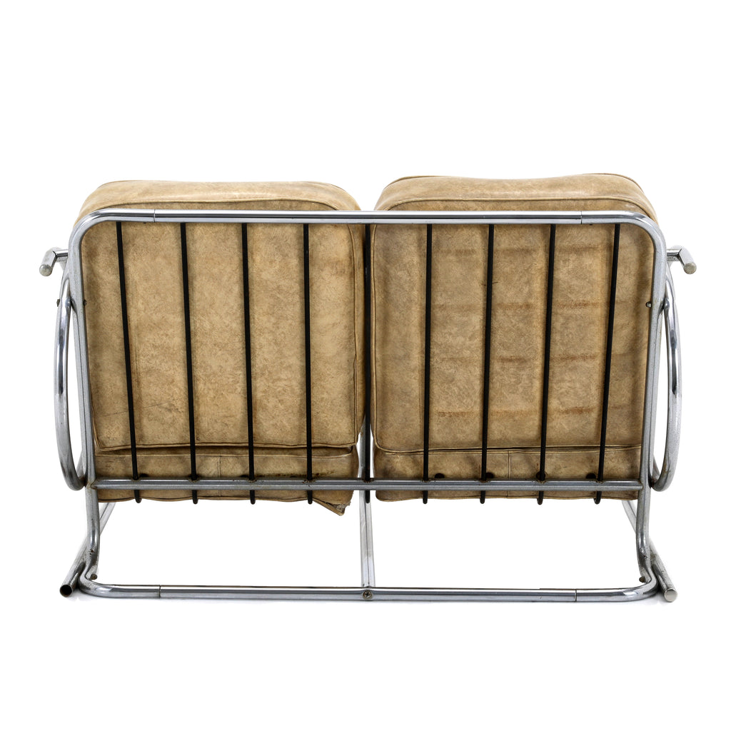 Tan / Chrome Vintage Deco Loveseat