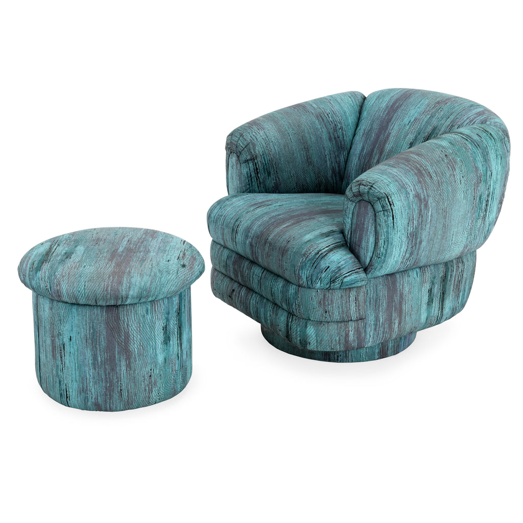 Blue / Purple 80's Round Ottoman