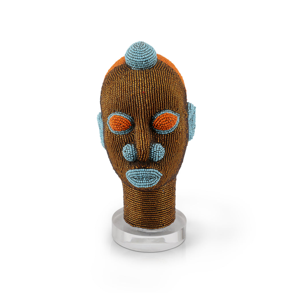 Orange / Blue Beaded African Bust (A+D)