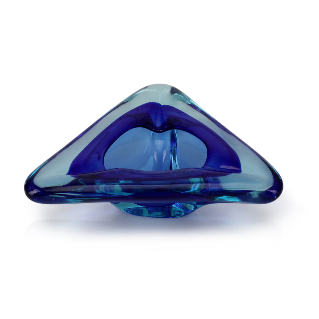 Blue Glass Triangular Ashtray
