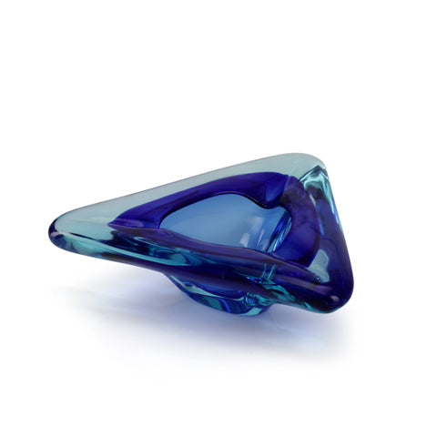 Blue Glass Triangular Ashtray