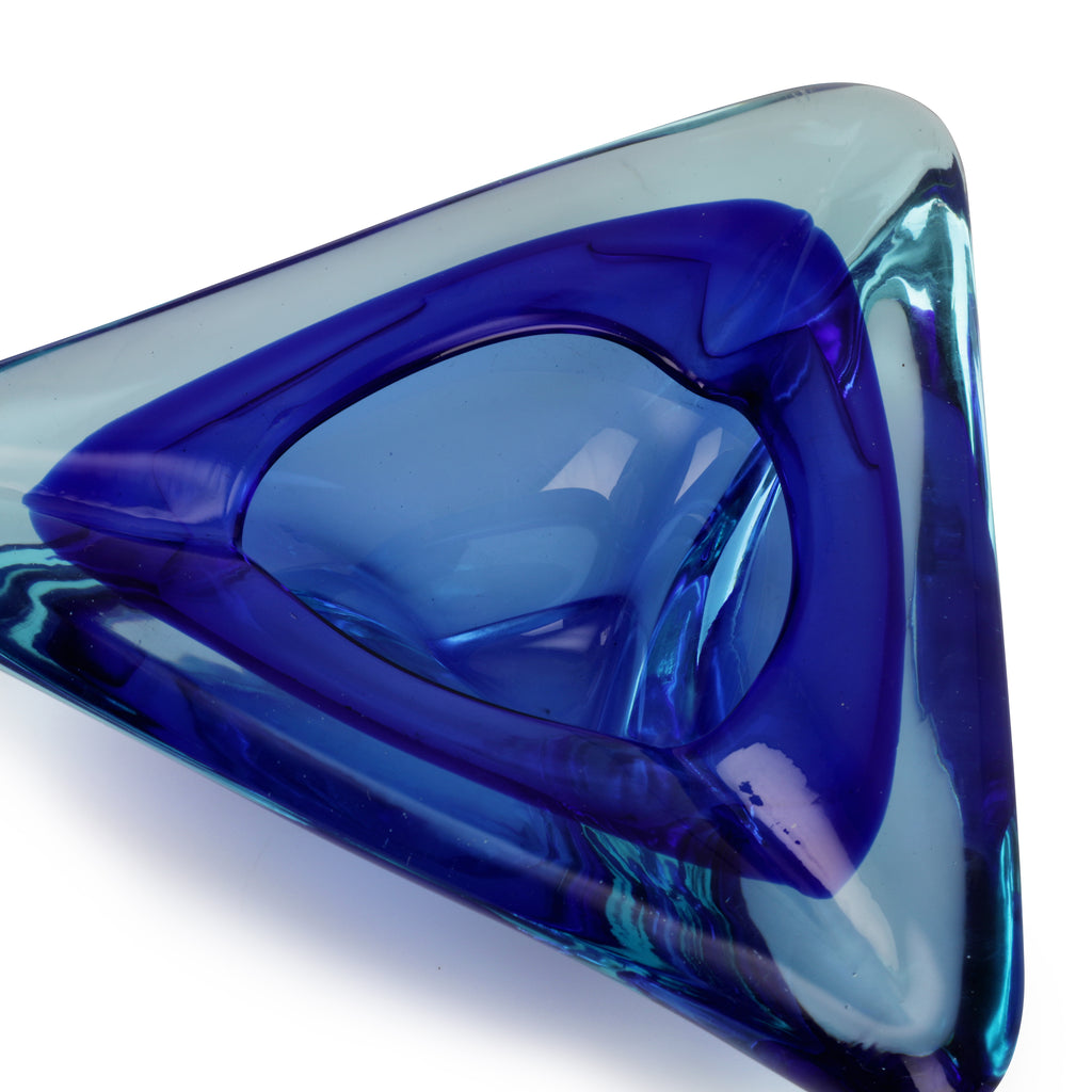 Blue Glass Triangular Ashtray