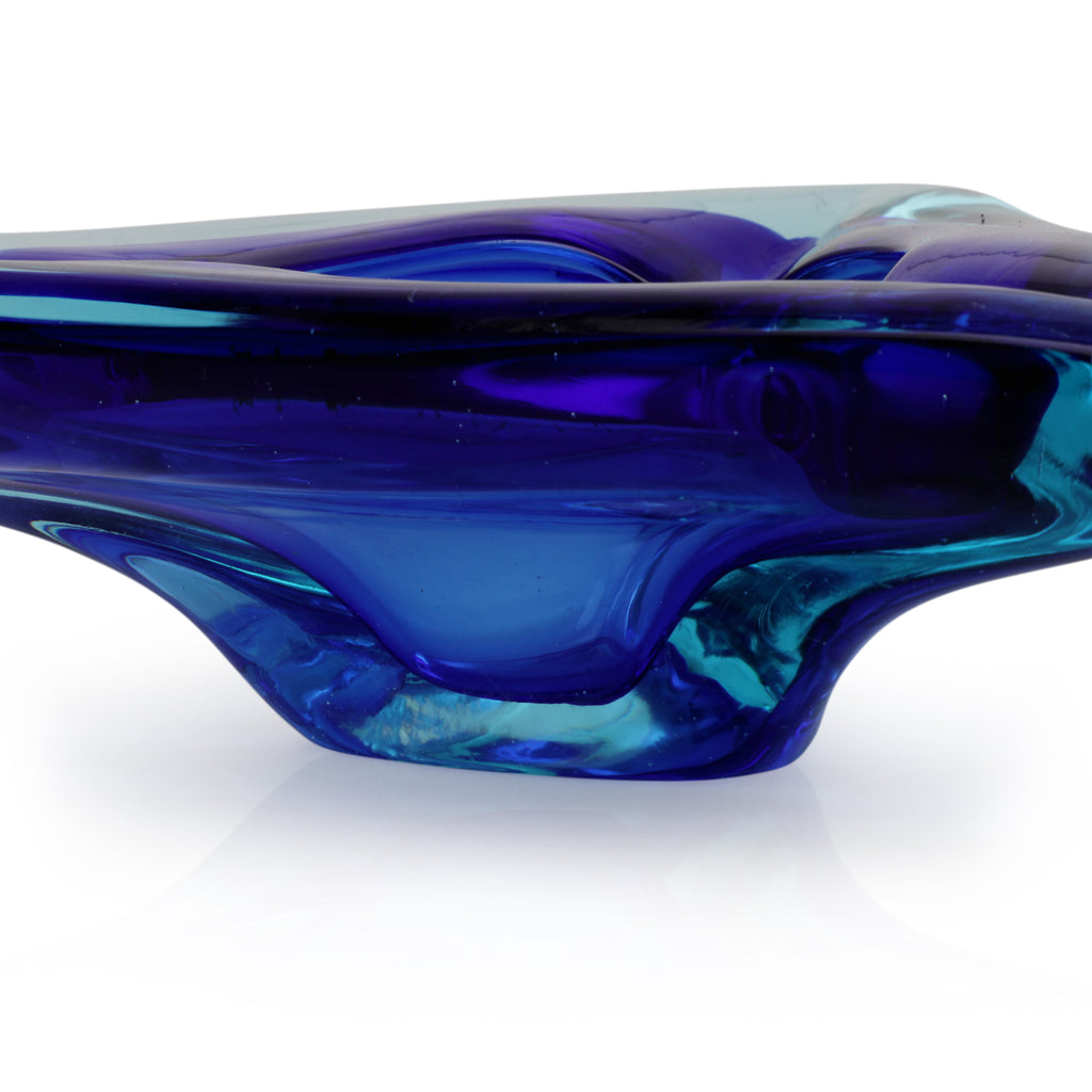 Blue Glass Triangular Ashtray