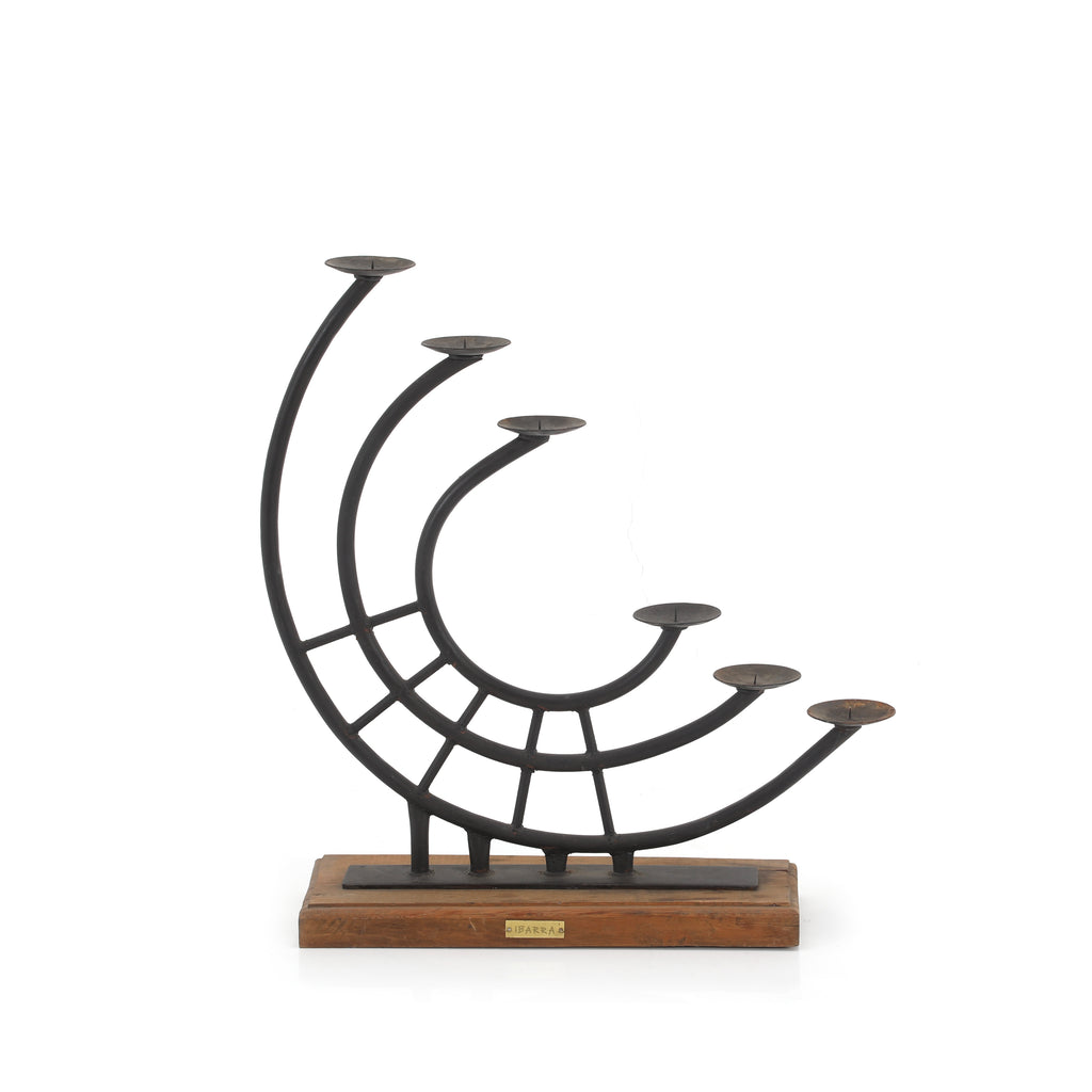 Large Curved Candle Holder with Wooden Base