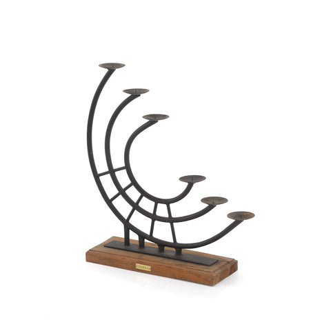 Large Curved Candle Holder with Wooden Base