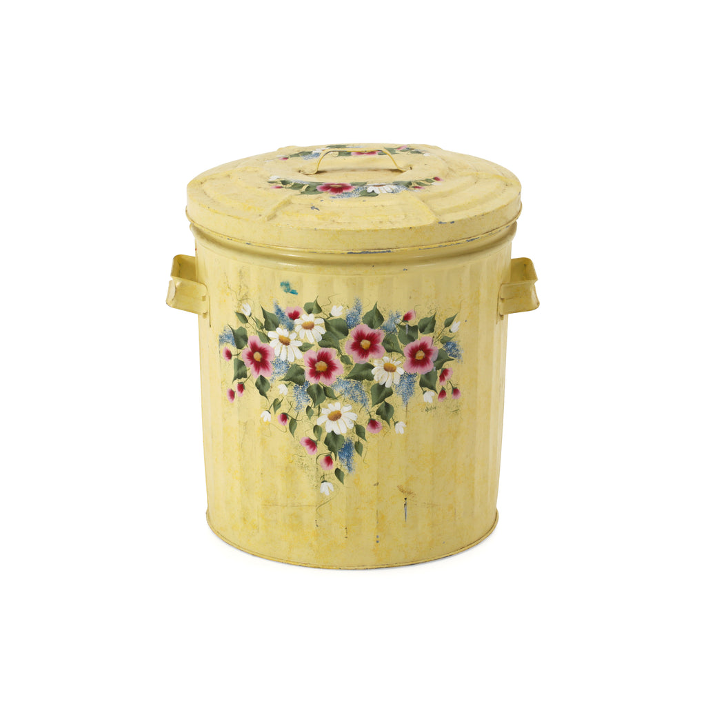 Yellow Floral Trash Can
