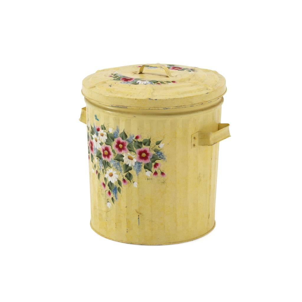 Yellow Floral Trash Can
