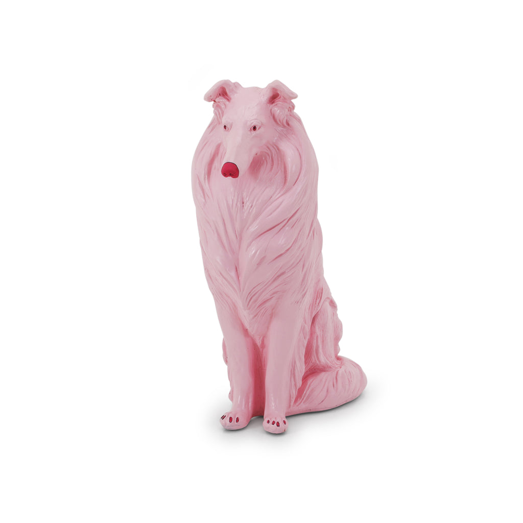 Pink Ceramic Collie Dog Statue