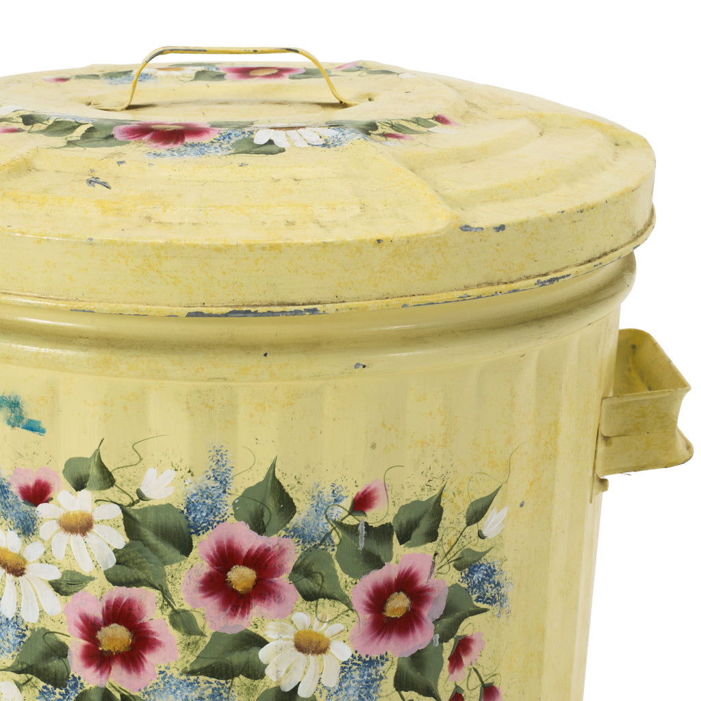 Yellow Floral Trash Can