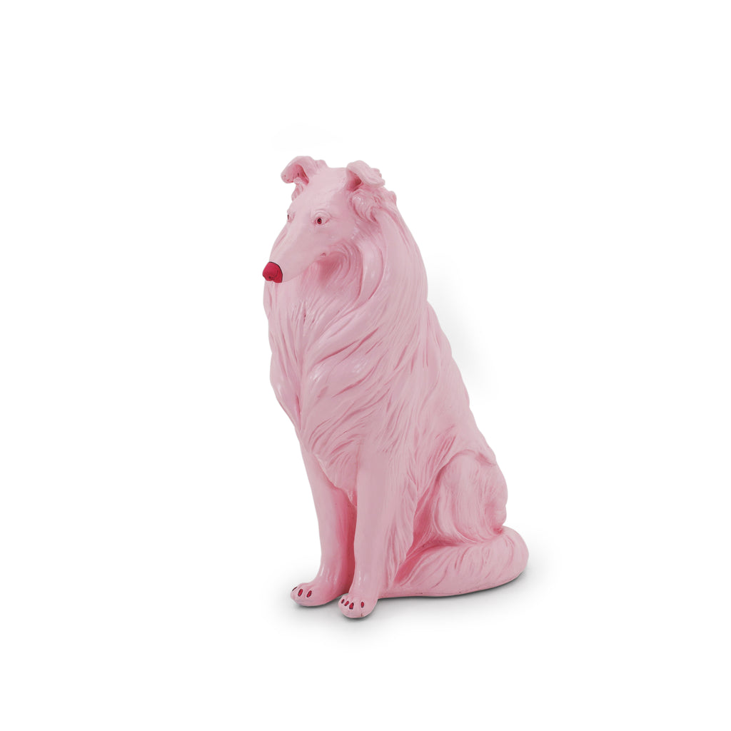 Pink Ceramic Collie Dog Statue