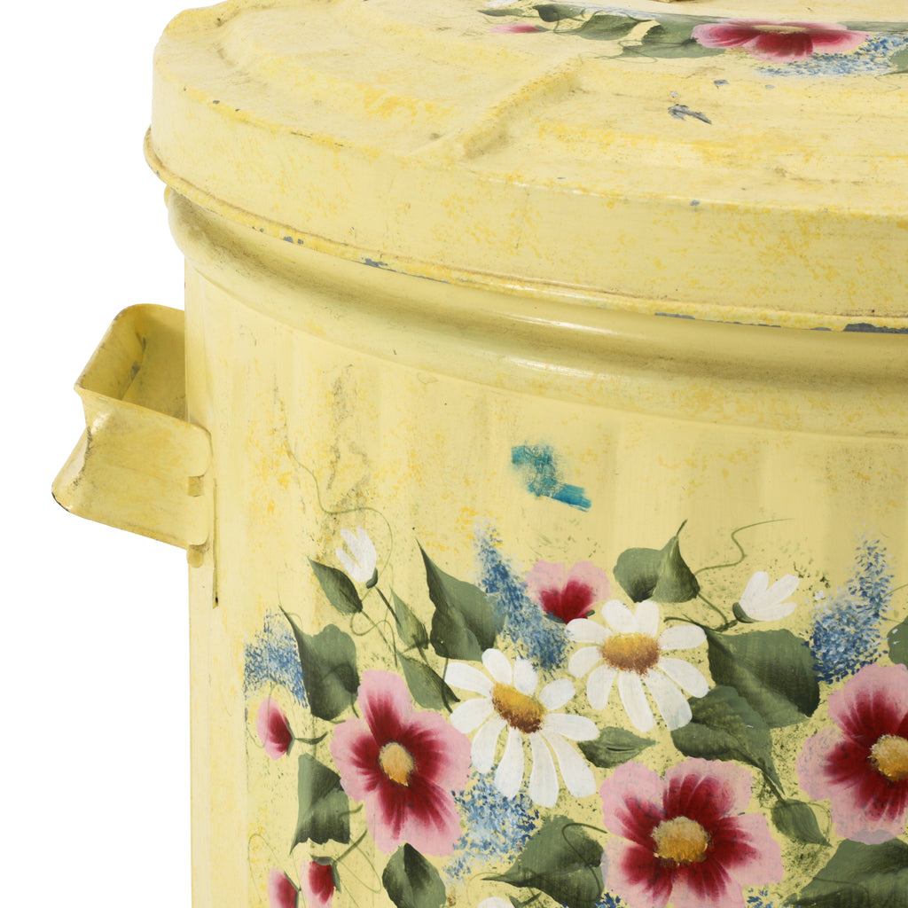 Yellow Floral Trash Can