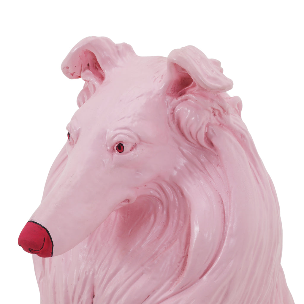 Pink Ceramic Collie Dog Statue