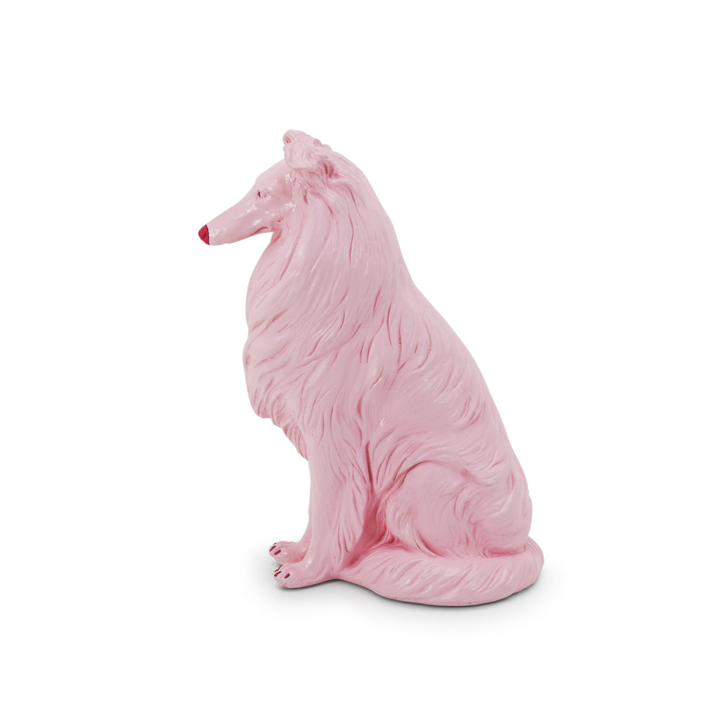 Pink Ceramic Collie Dog Statue
