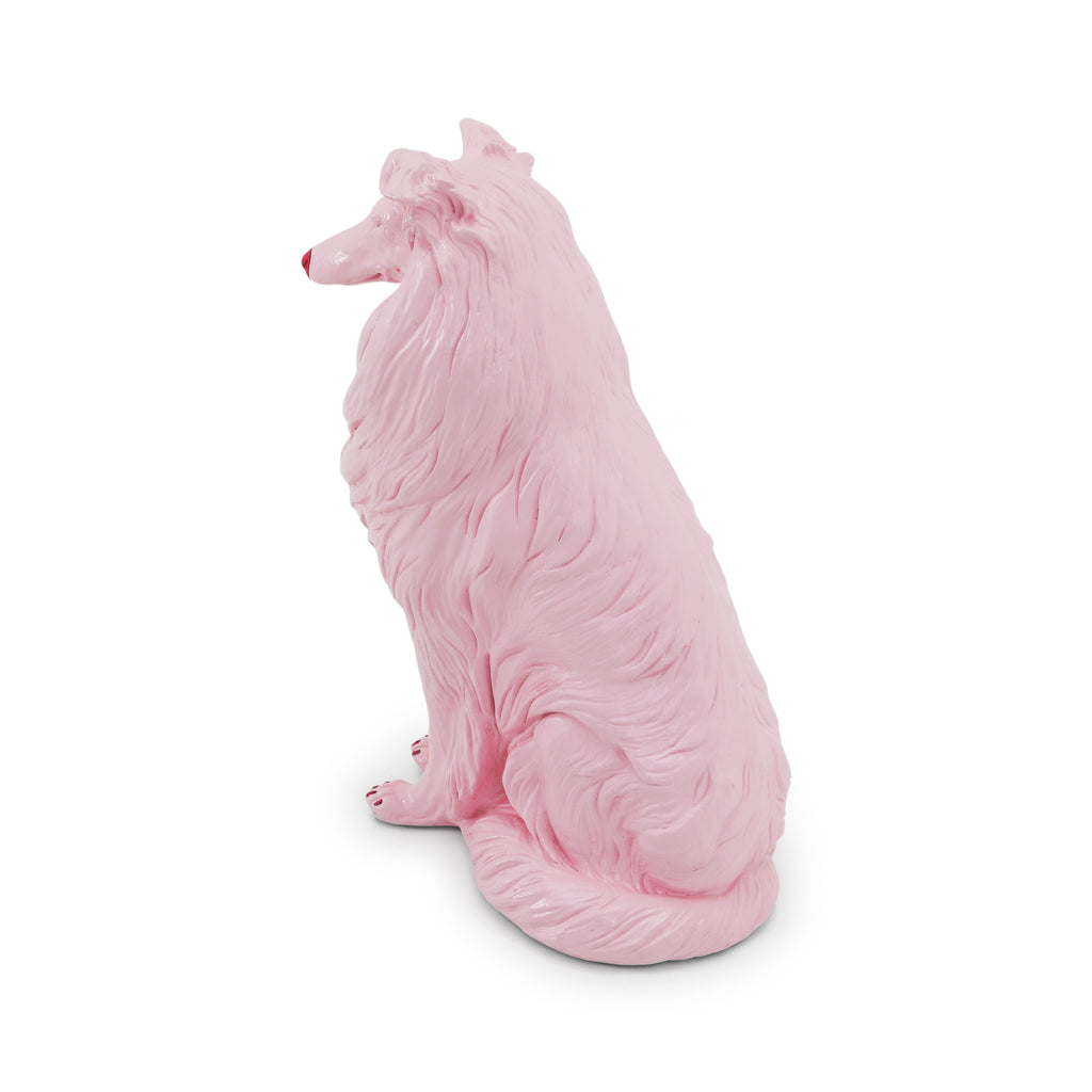 Pink Ceramic Collie Dog Statue