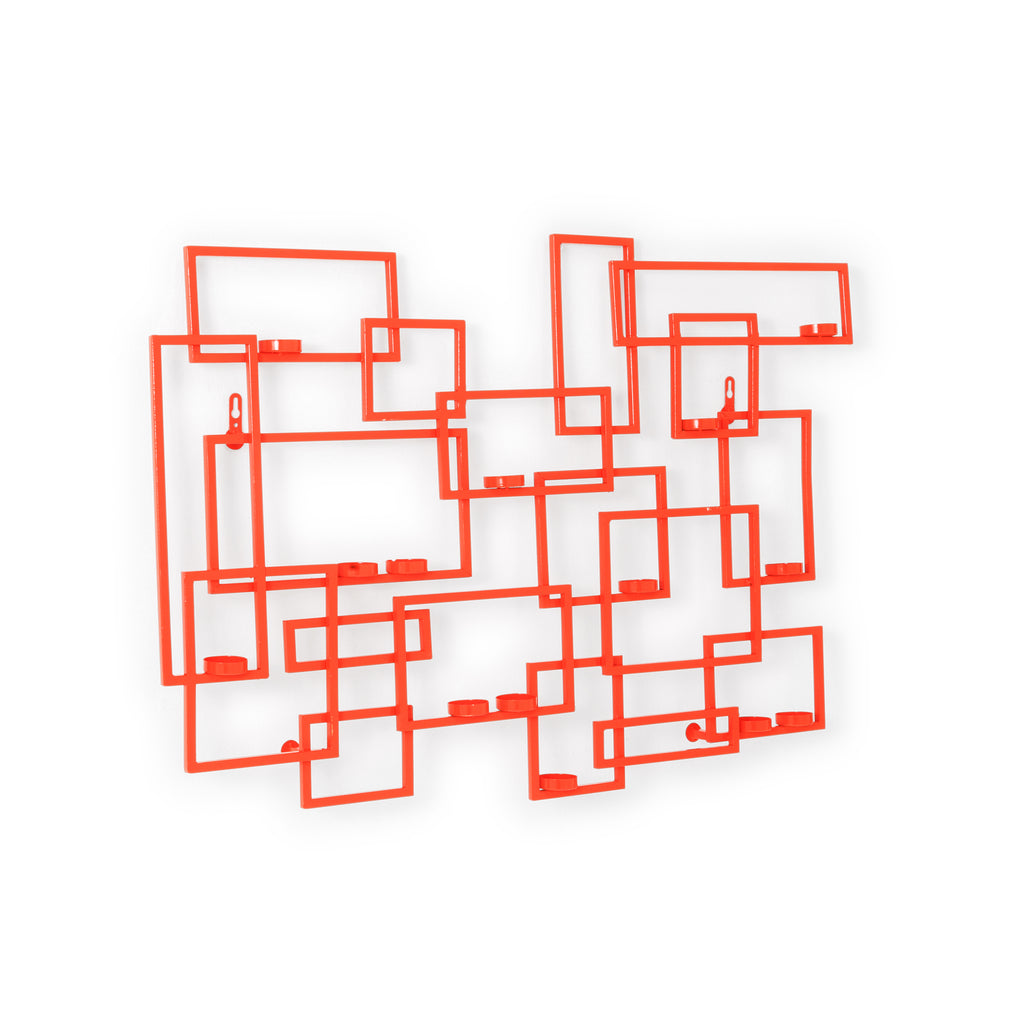 Orange Metal Squares Wall Art Candle Holder