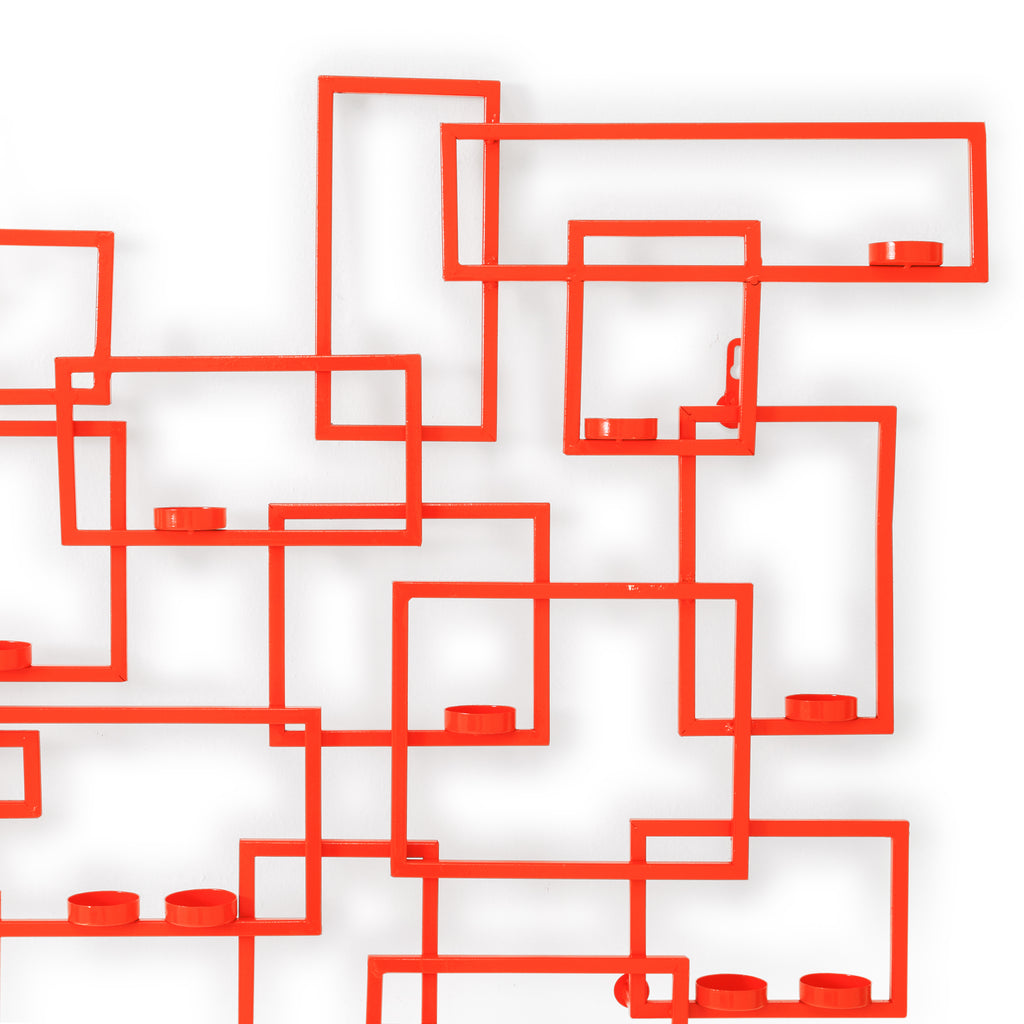 Orange Metal Squares Wall Art Candle Holder