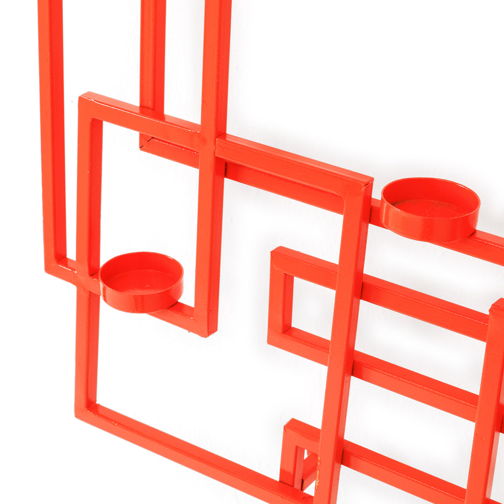 Orange Metal Squares Wall Art Candle Holder
