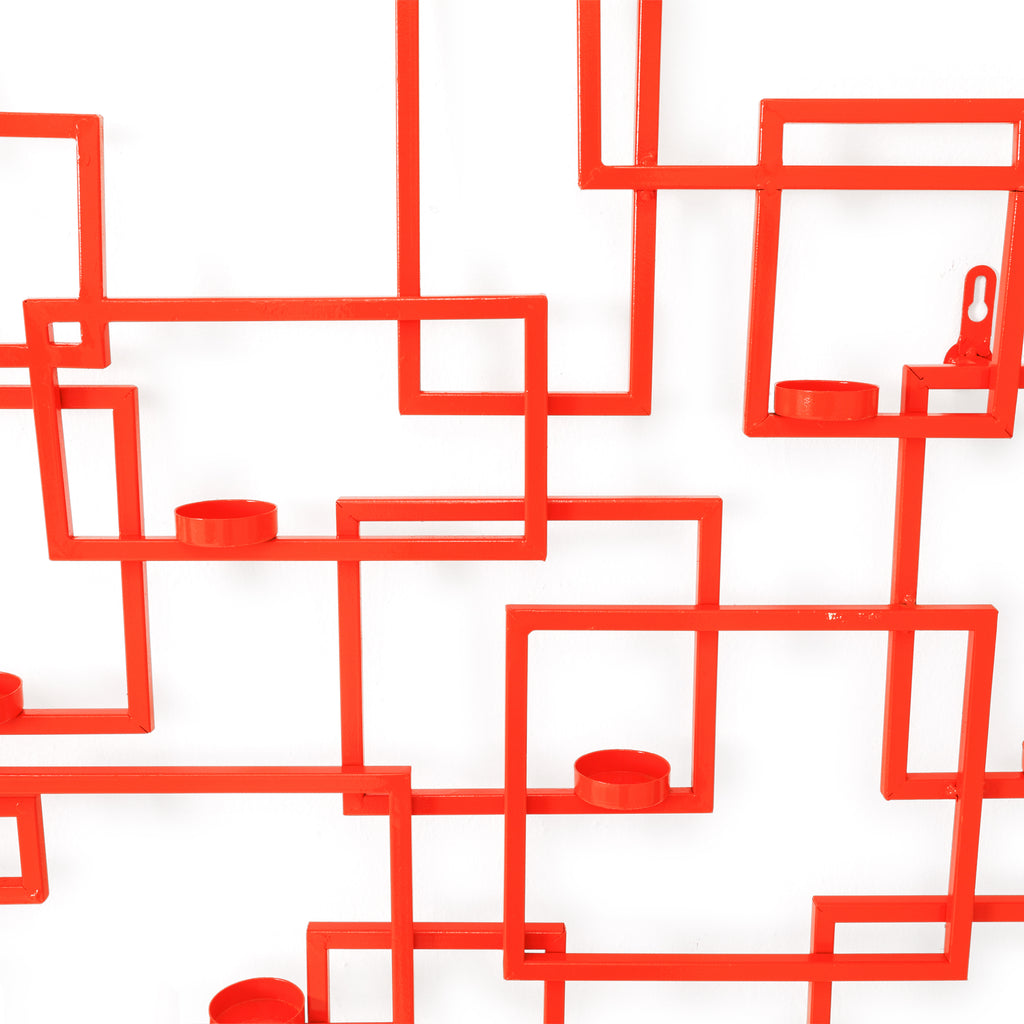 Orange Metal Squares Wall Art Candle Holder