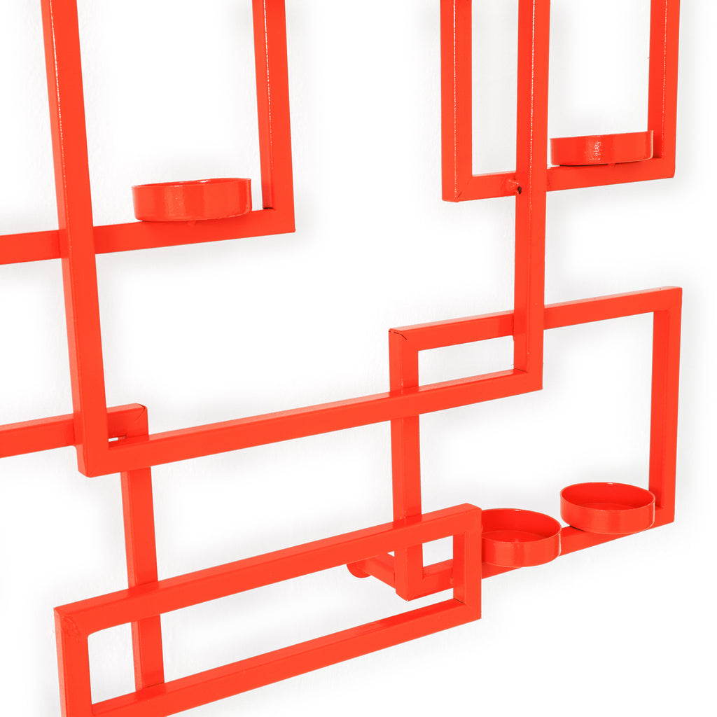Orange Metal Squares Wall Art Candle Holder