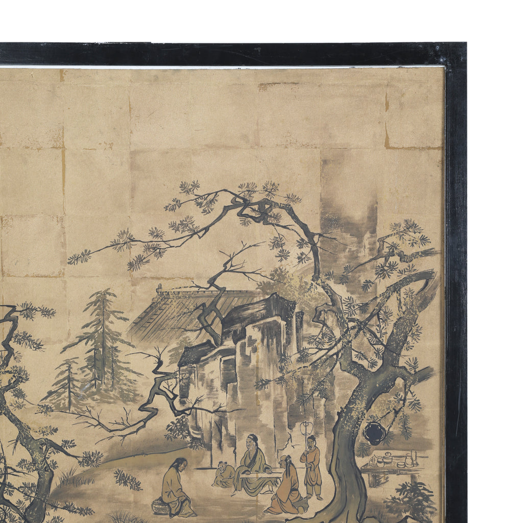 Large Black / Tan Chinese Watercolor Wall Art w/ Frame (2 / 4)