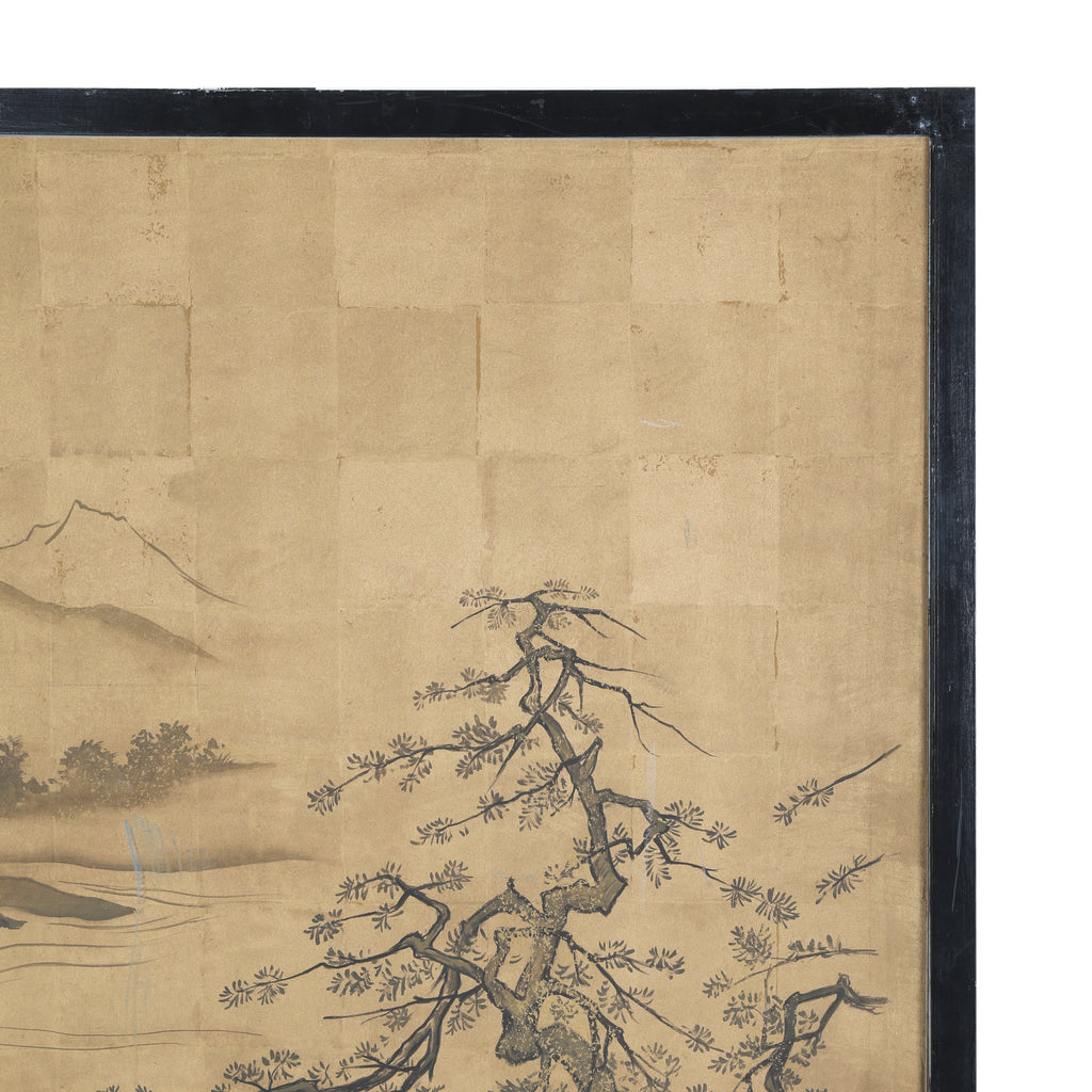 Large Black / Tan Chinese Watercolor Wall Art w/ Frame (3 / 4)