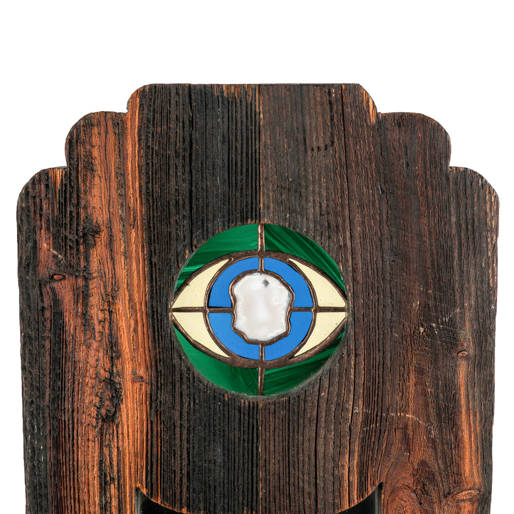 Rustic Wooden Shelf / Mirror with Stained Glass Eye