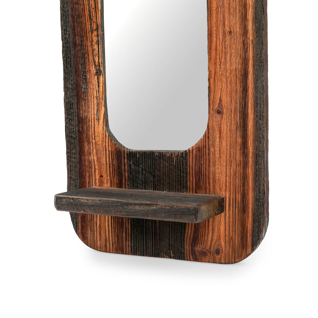 Rustic Wooden Shelf / Mirror with Stained Glass Eye