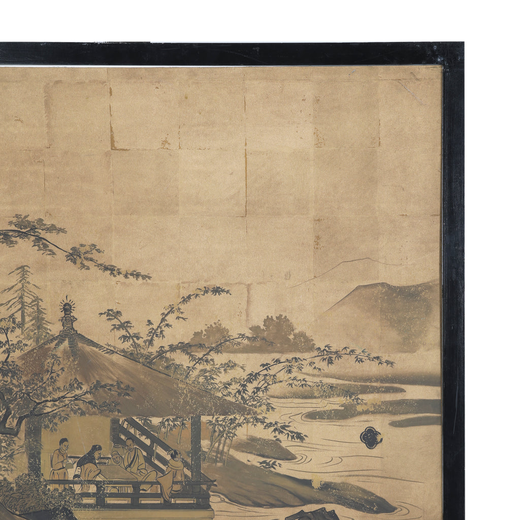 Large Black / Tan Chinese Watercolor Wall Art w/ Frame (4 / 4)