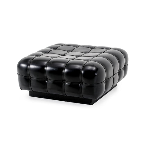 Black Leather Tufted Ottoman