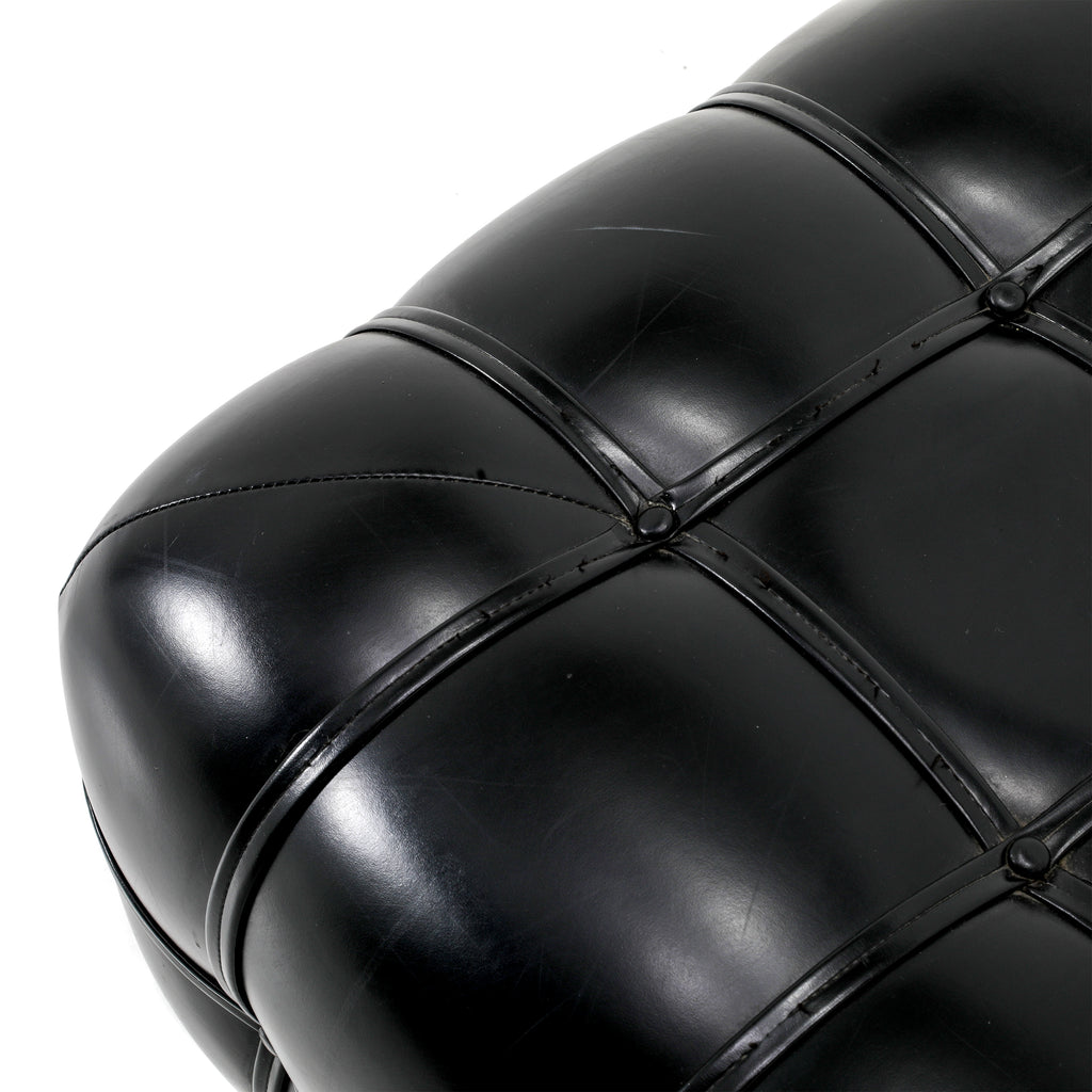 Black Leather Tufted Ottoman