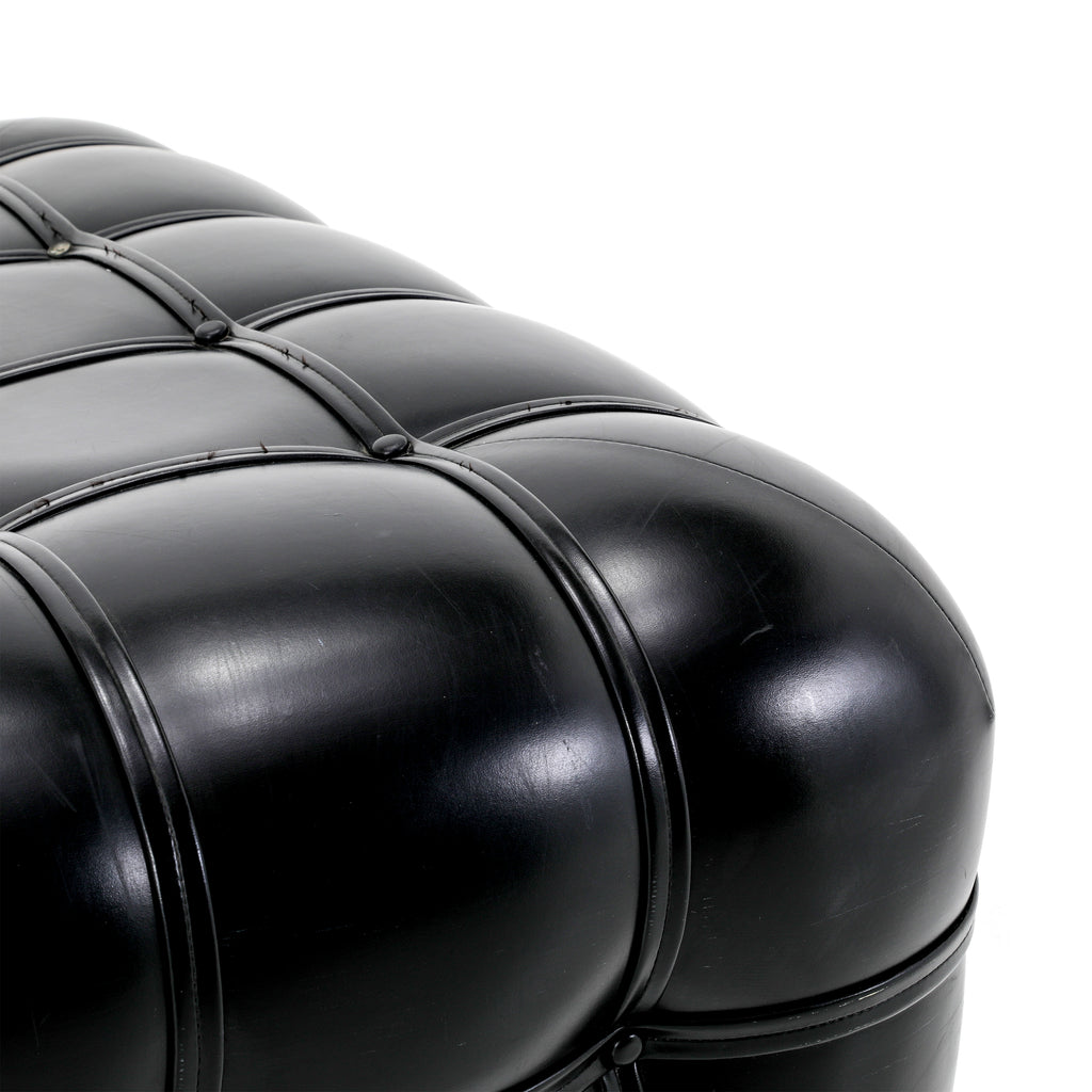 Black Leather Tufted Ottoman