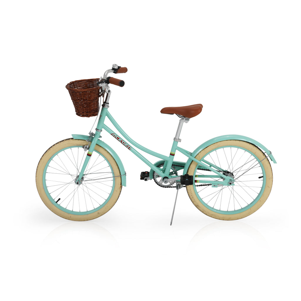 Teal Aceger Kids Bicycle with Brown Seat & Basket