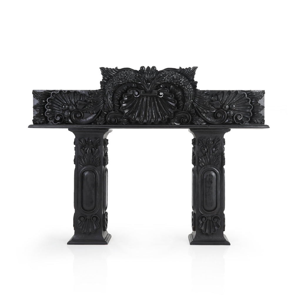 Black Gothic Carved Wood Mantlepiece