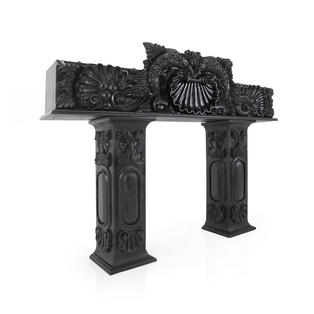 Black Gothic Carved Wood Mantlepiece