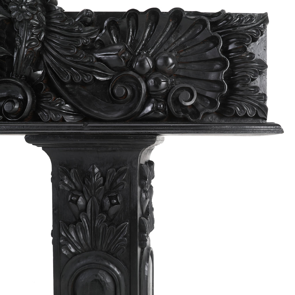 Black Gothic Carved Wood Mantlepiece