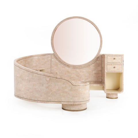 Large Light Pink Marble Vanity with Seat & Drawers